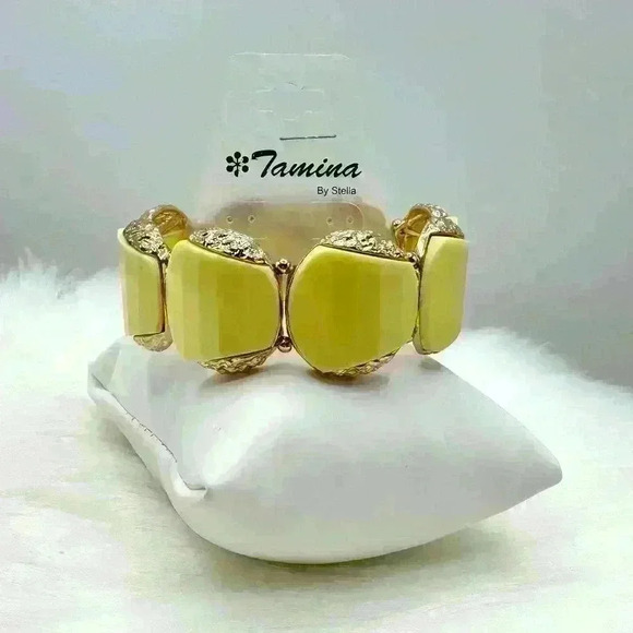 Chunky Cream Yellow Statement Bracelet - Picture 1 of 6